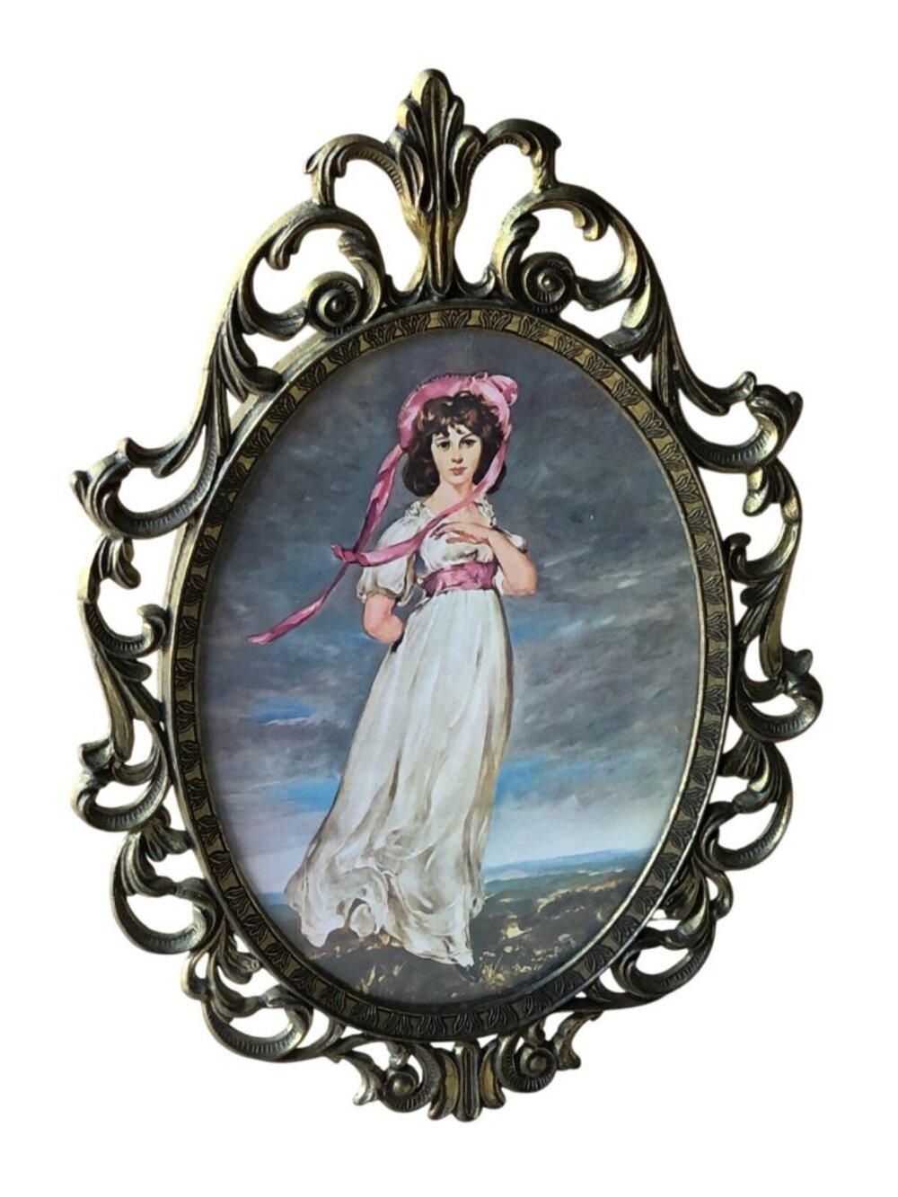 Vintage Italian Ornate Oval Picture Frame With Lady Portrait